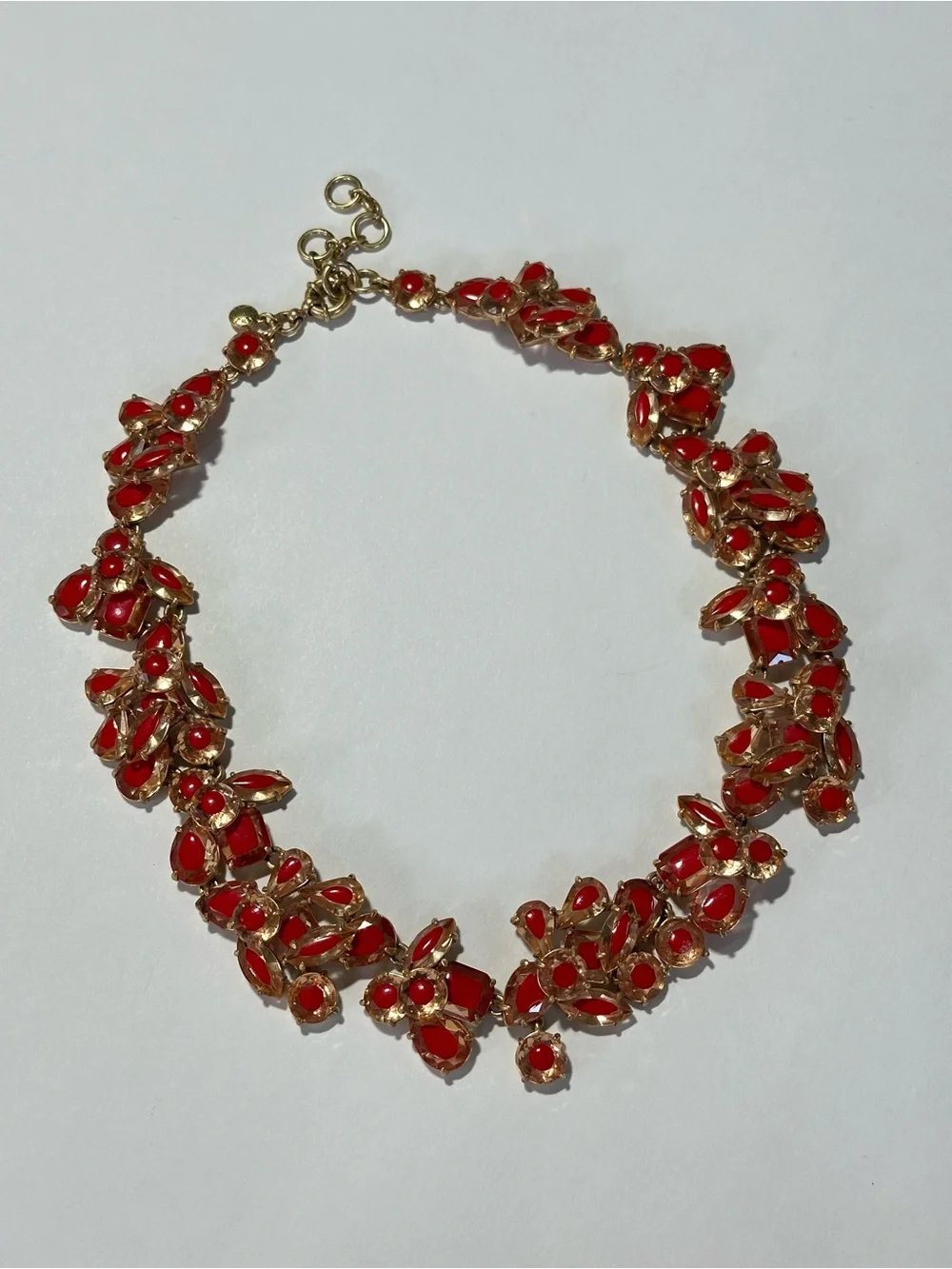 J Crew Brulee Red Chunky Crystal Cluster Stone Necklace Old Money East Coast